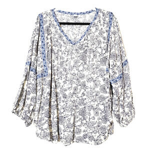 Old Navy Peasant Top Womens 2X Floral Puff Balloon‎ Sleeve White Cotton Bohemian